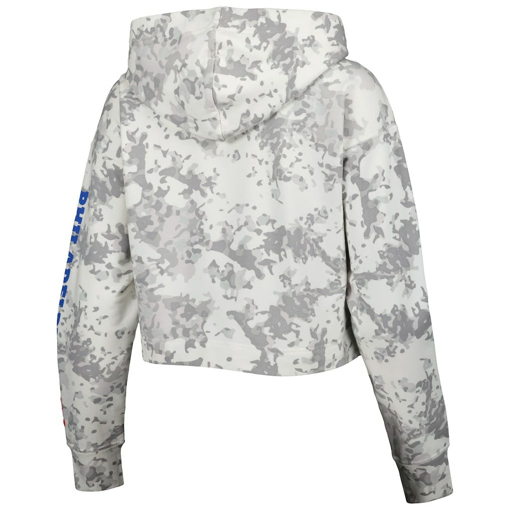 NBA - Philadelphia 76ers Lusso Women's Maia Tri-Blend Cropped Quarter-Zip Top - Gray/White