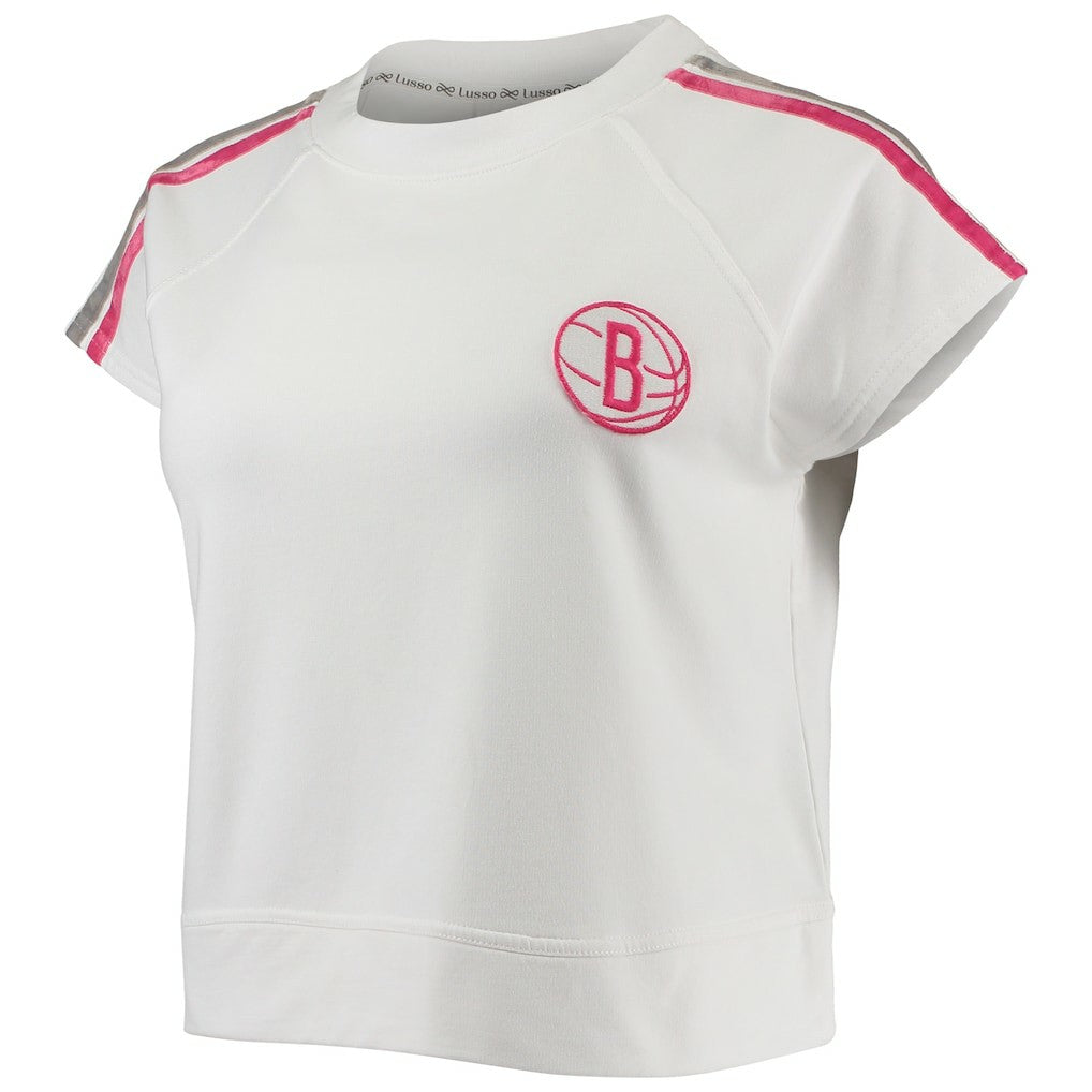 NBA - Brooklyn Nets Lusso Women's Margot Cropped Tri-Blend Cap Sleeve Sweatshirt - White