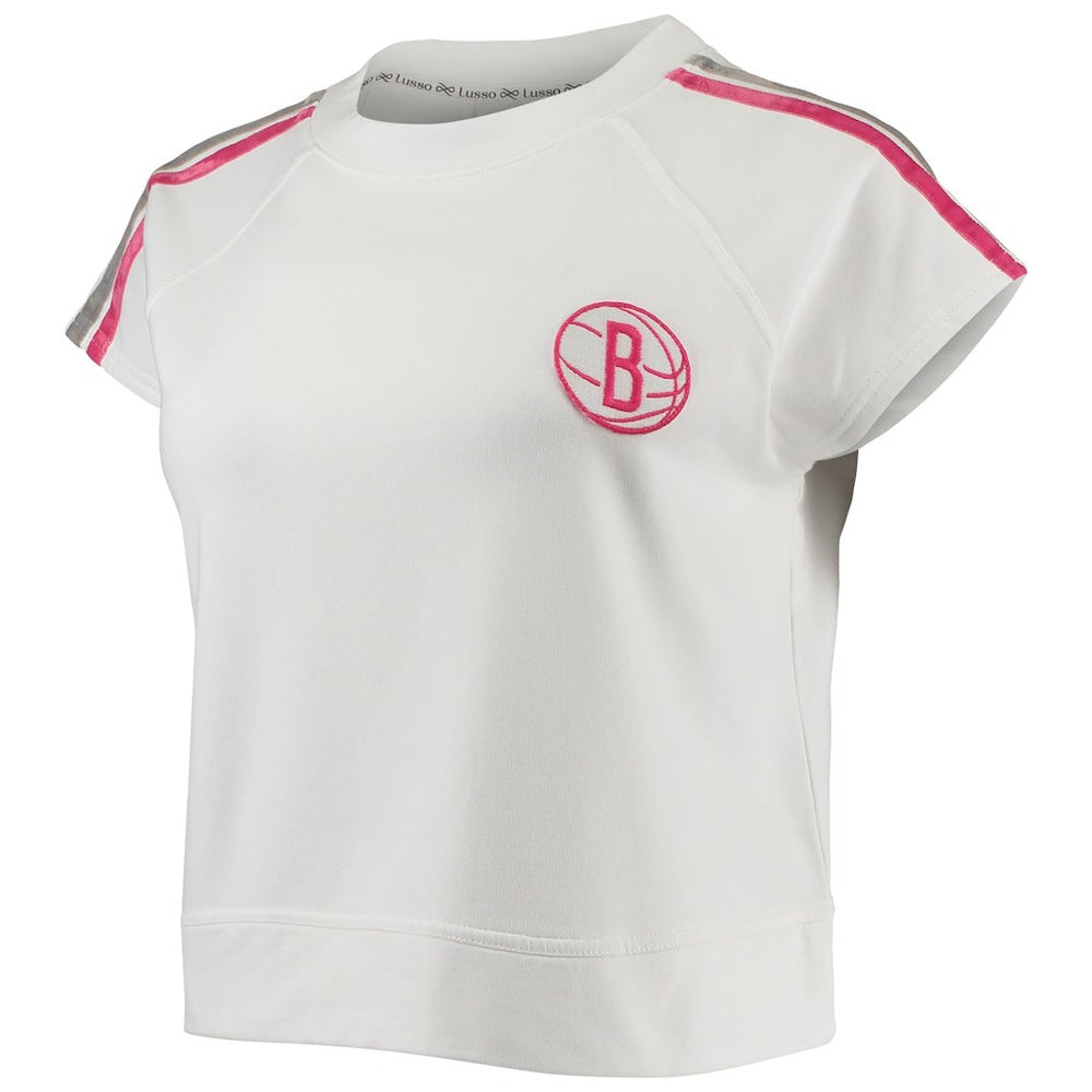 NBA - Brooklyn Nets Lusso Women's Margot Cropped Tri-Blend Cap Sleeve Sweatshirt - White