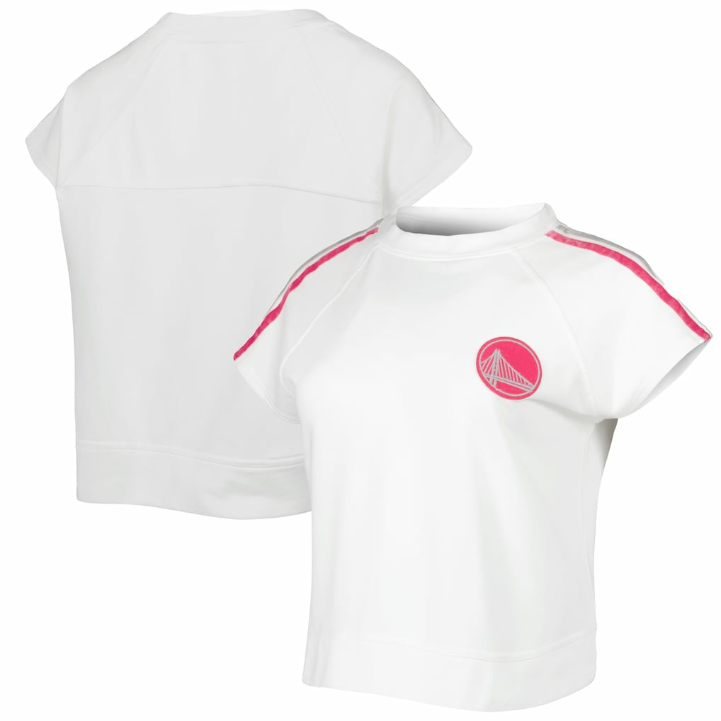 NBA - Golden State Warriors Lusso Women's Margot Cropped Tri-Blend Cap Sleeve Sweatshirt - White