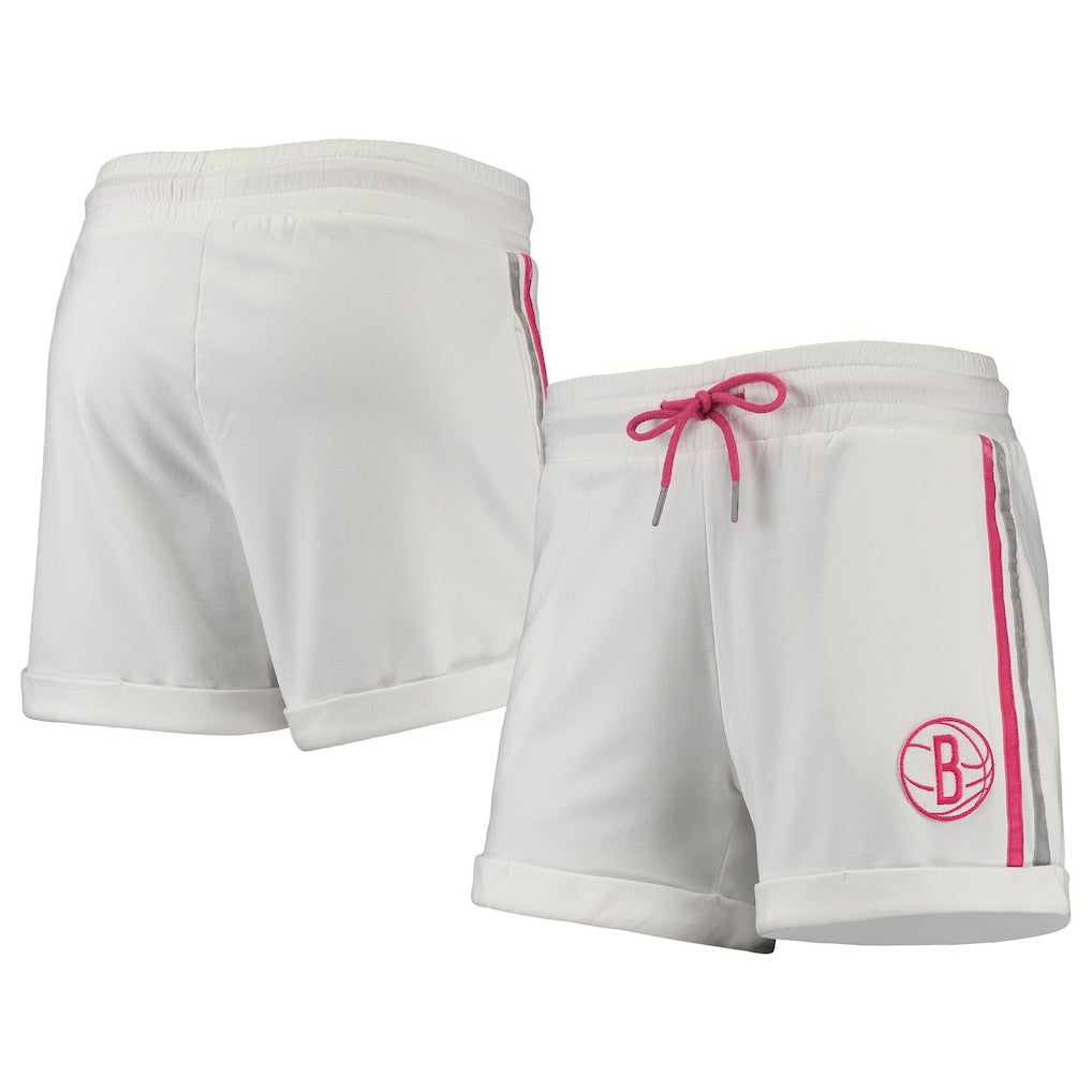 NBA - Brooklyn Nets Lusso Women's Melody Cuffed Tri-Blend Shorts - White/Pink