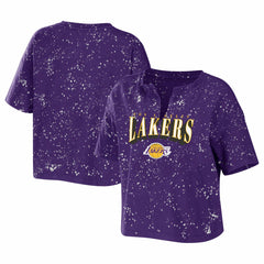 NBA - Los Angeles Lakers WEAR by Erin Andrews Women's Bleach Splatter Notch Neck T-Shirt - Purple