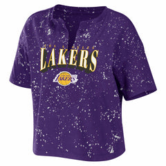 NBA - Los Angeles Lakers WEAR by Erin Andrews Women's Bleach Splatter Notch Neck T-Shirt - Purple