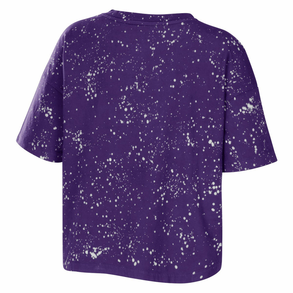 NBA - Los Angeles Lakers WEAR by Erin Andrews Women's Bleach Splatter Notch Neck T-Shirt - Purple