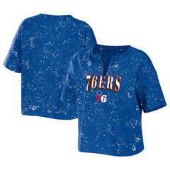 NBA - Philadelphia 76ers WEAR by Erin Andrews Women's Bleach Splatter Notch Neck T-Shirt - Royal