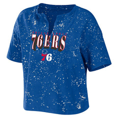 NBA - Philadelphia 76ers WEAR by Erin Andrews Women's Bleach Splatter Notch Neck T-Shirt - Royal