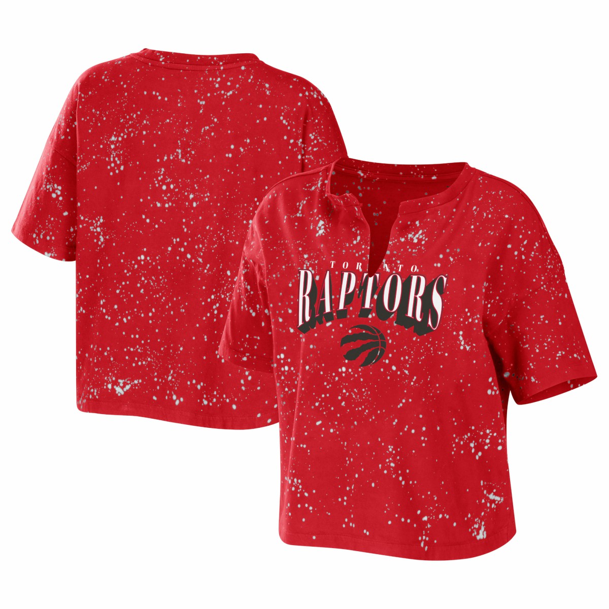 NBA - Toronto Raptors WEAR by Erin Andrews Women's Bleach Splatter Notch Neck T-Shirt - Red
