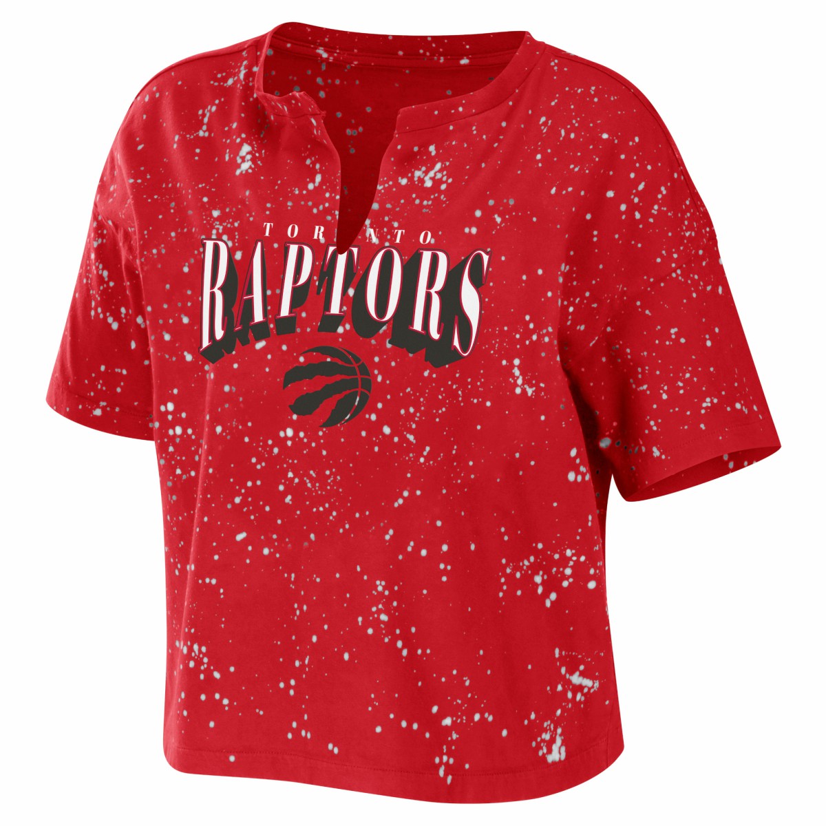 NBA - Toronto Raptors WEAR by Erin Andrews Women's Bleach Splatter Notch Neck T-Shirt - Red