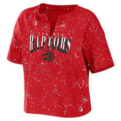 NBA - Toronto Raptors WEAR by Erin Andrews Women's Bleach Splatter Notch Neck T-Shirt - Red
