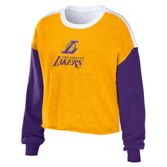 NBA - Los Angeles Lakers WEAR by Erin Andrews Women's Mixed Letter Cropped Pullover Sweatshirt - Heather Gold