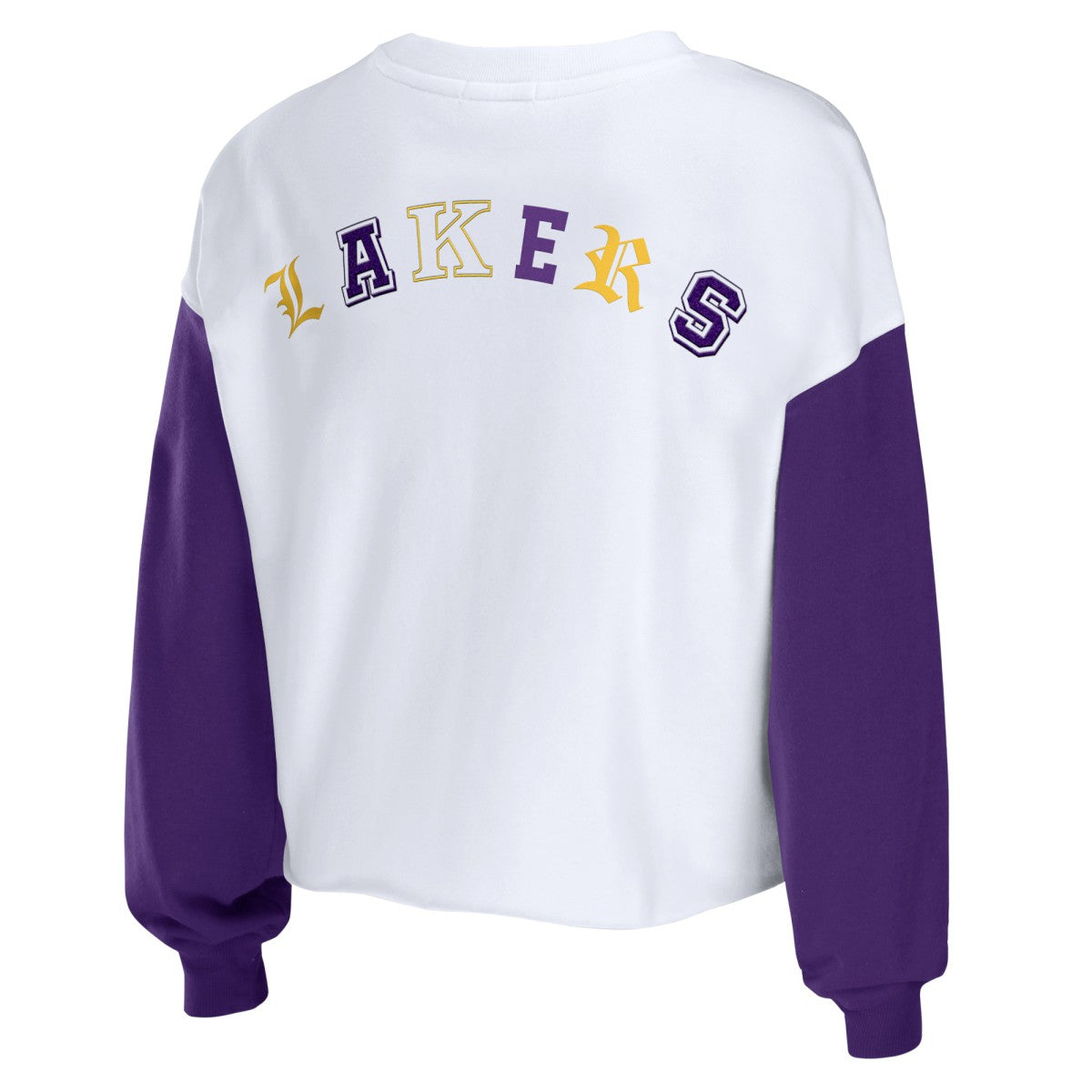NBA - Los Angeles Lakers WEAR by Erin Andrews Women's Mixed Letter Cropped Pullover Sweatshirt - Heather Gold