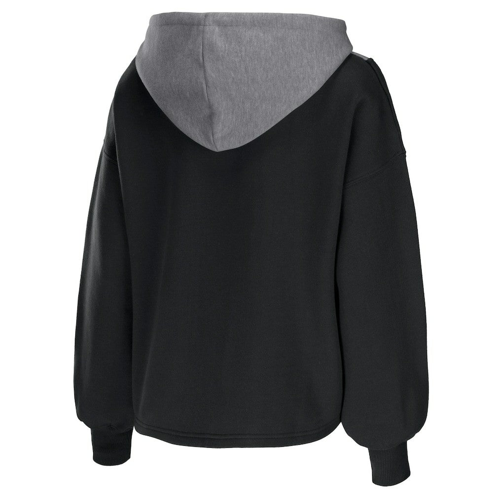 NBA - Brooklyn Nets WEAR by Erin Andrews Women's Pieced Quarter-Zip Hoodie Jacket - Black