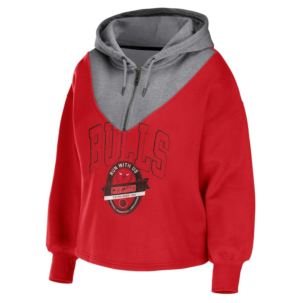NBA - Chicago Bulls WEAR by Erin Andrews Women's Pieced Quarter-Zip Hoodie Jacket - Red