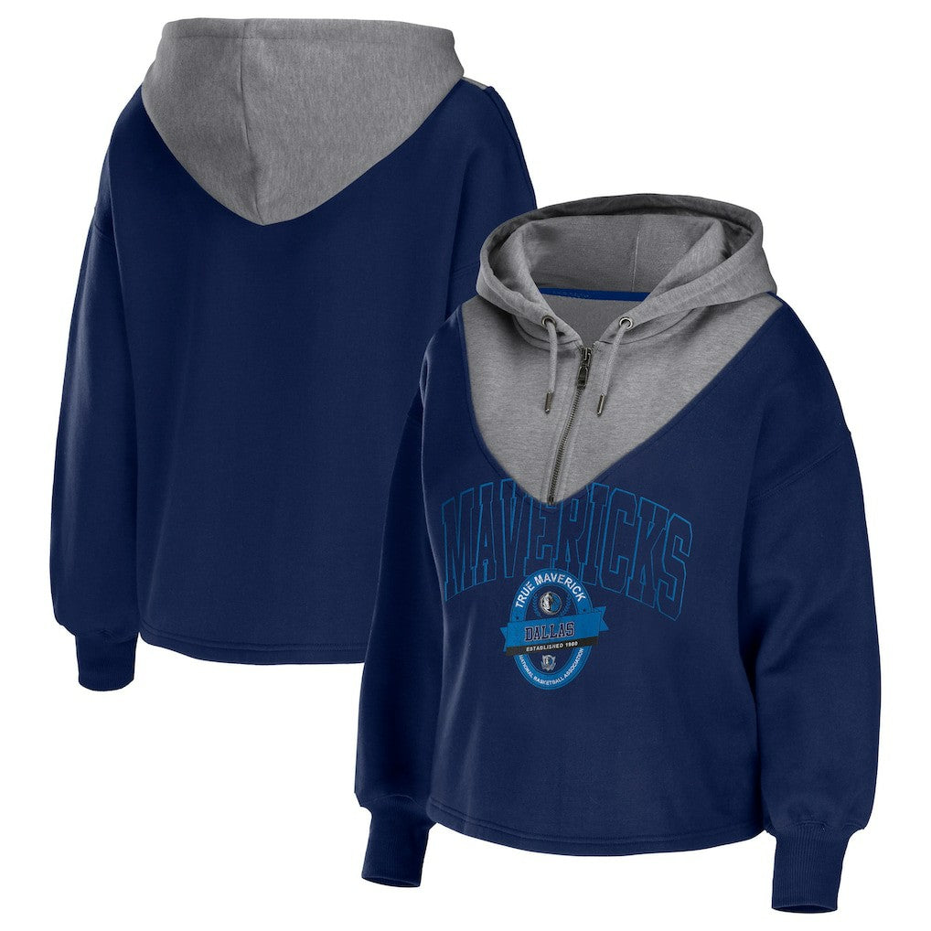NBA - Dallas Mavericks WEAR by Erin Andrews Women's Pieced Quarter-Zip Hoodie Jacket - Navy