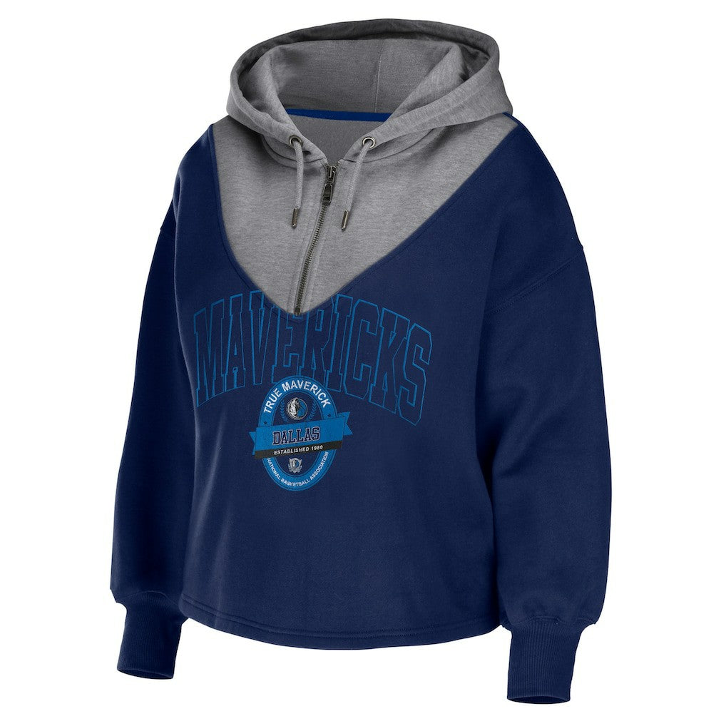 NBA - Dallas Mavericks WEAR by Erin Andrews Women's Pieced Quarter-Zip Hoodie Jacket - Navy
