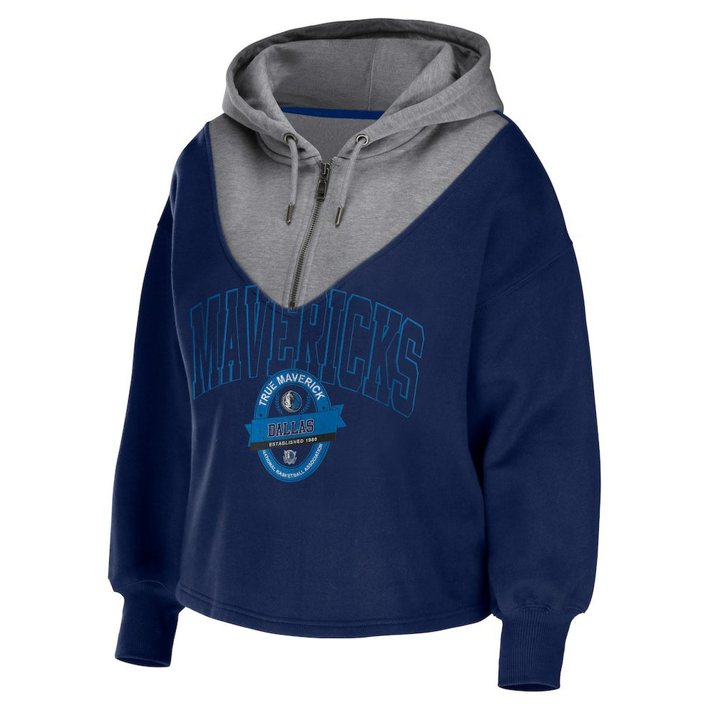 NBA - Dallas Mavericks WEAR by Erin Andrews Women's Pieced Quarter-Zip Hoodie Jacket - Navy