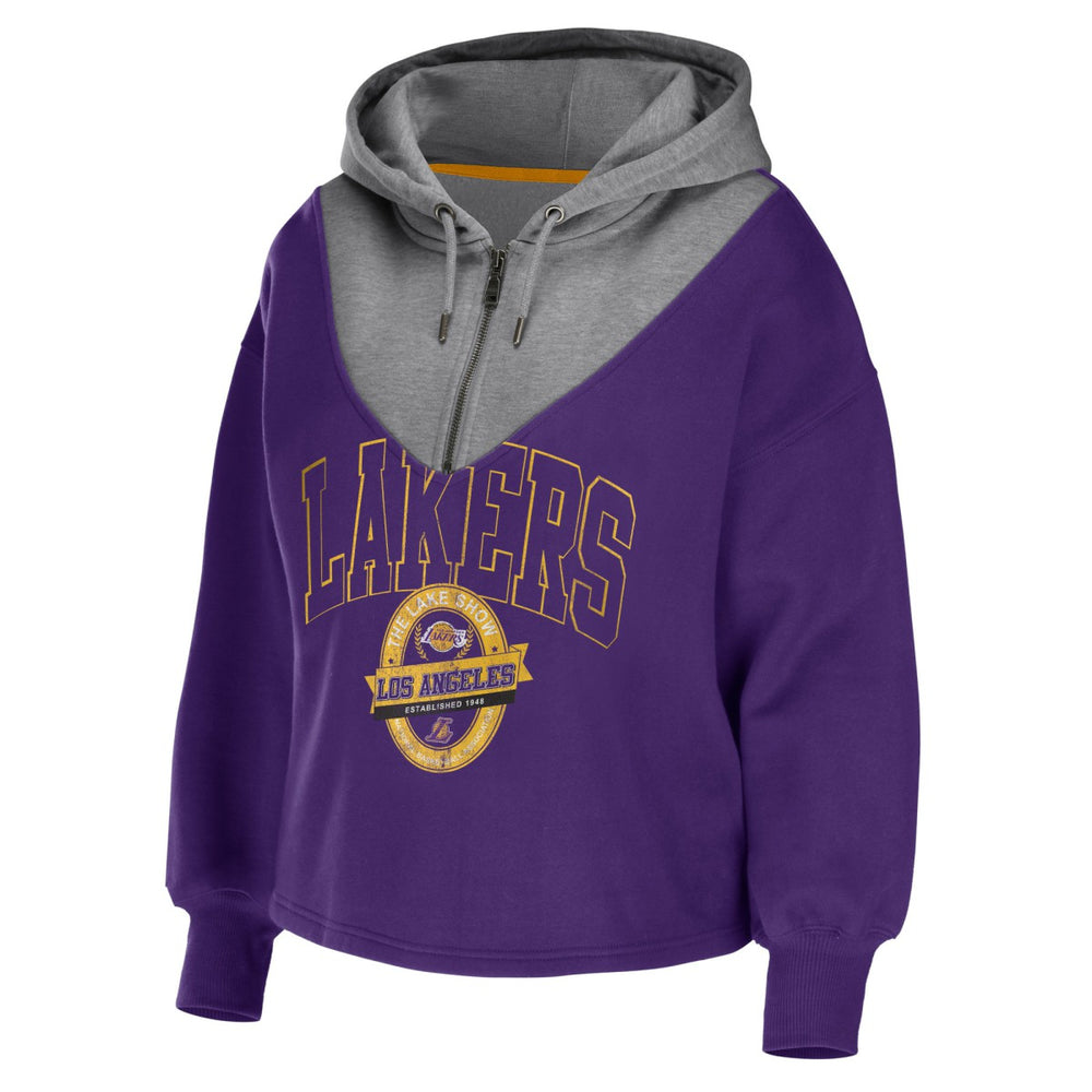 NBA - Los Angeles Lakers WEAR by Erin Andrews Women's Pieced Quarter-Zip Hoodie Jacket - Purple