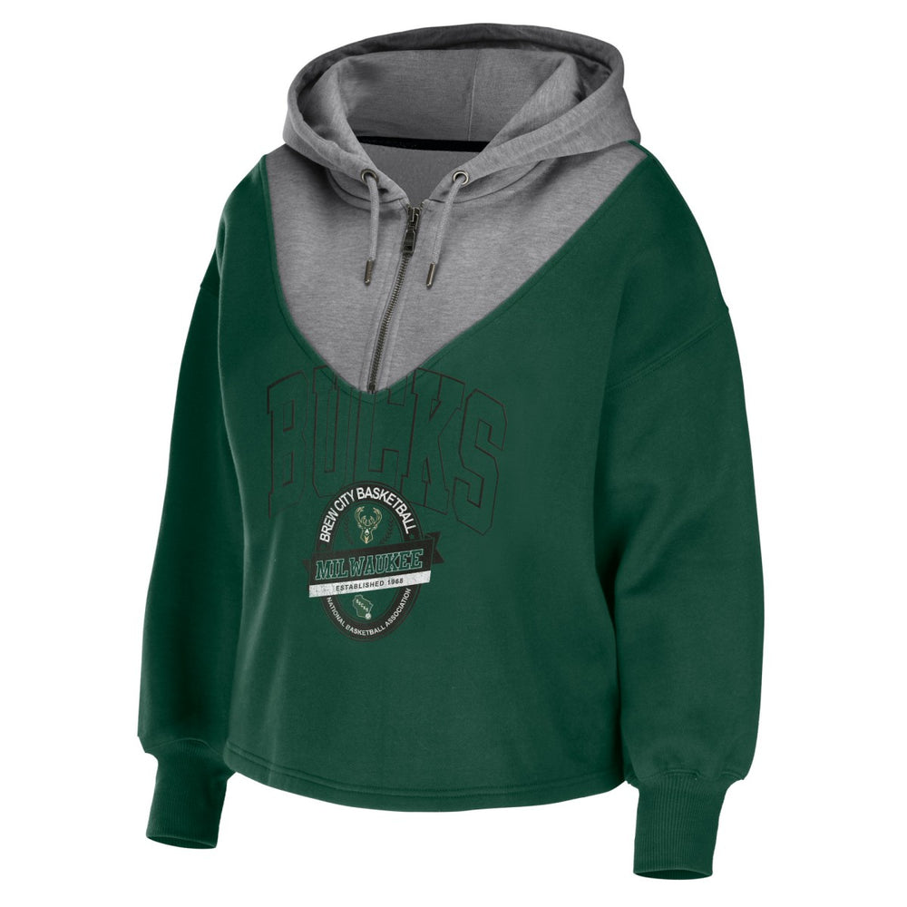 NBA - Milwaukee Bucks WEAR by Erin Andrews Women's Pieced Quarter-Zip Hoodie Jacket - Hunter Green