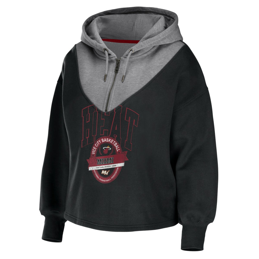 NBA - Miami Heat WEAR by Erin Andrews Women's Pieced Quarter-Zip Hoodie Jacket - Black