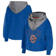 NBA - New York Knicks WEAR by Erin Andrews Women's Pieced Quarter-Zip Hoodie Jacket - Blue