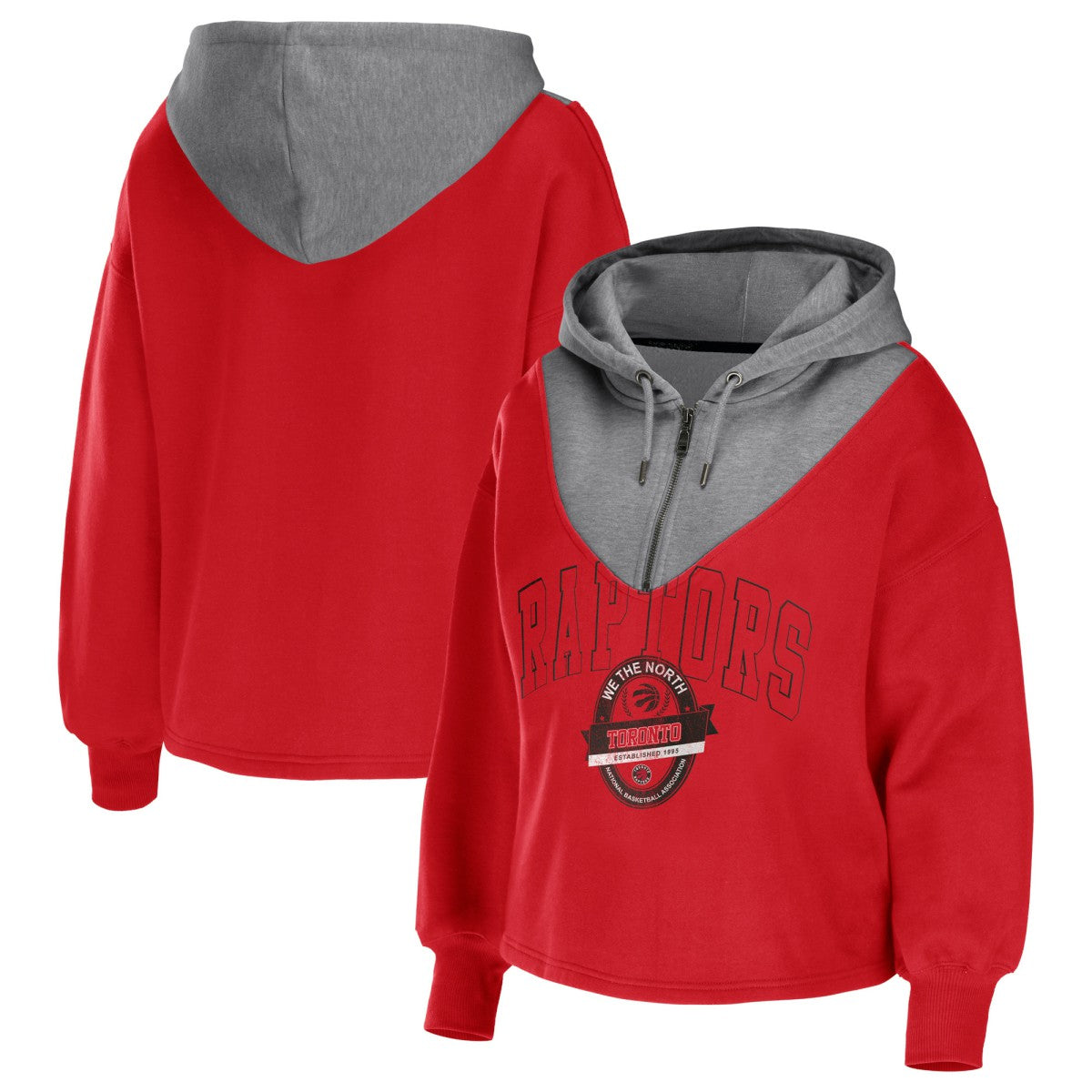 NBA - Toronto Raptors WEAR by Erin Andrews Women's Pieced Quarter-Zip Hoodie Jacket - Red
