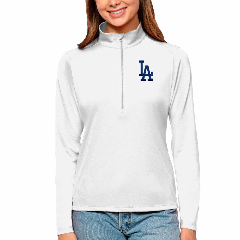 Los Angeles Dodgers Antigua Women's Tribute Quarter-Zip Pullover Top Clearance