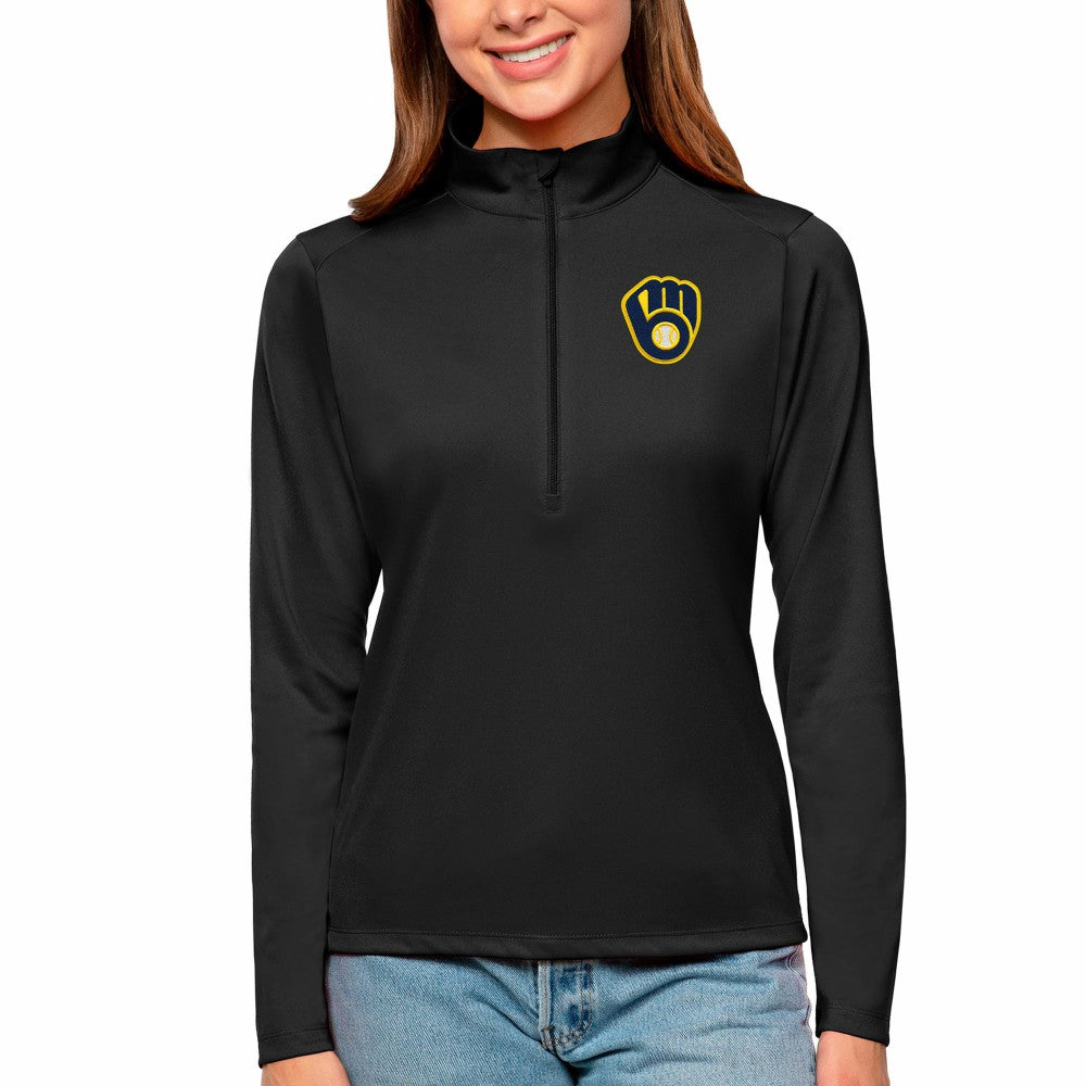 Milwaukee Brewers Antigua Women's Tribute Quarter-Zip Pullover Top Sale