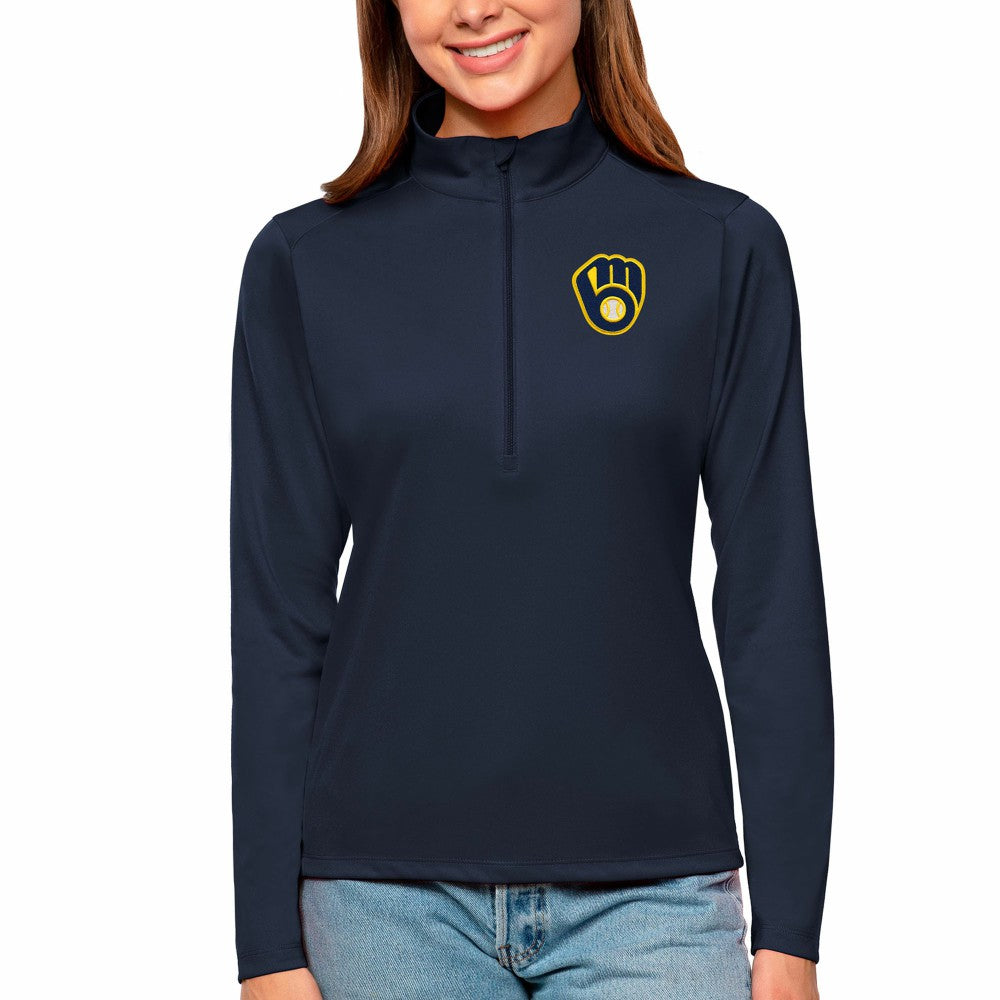 Milwaukee Brewers Antigua Women's Tribute Quarter-Zip Pullover Top Online