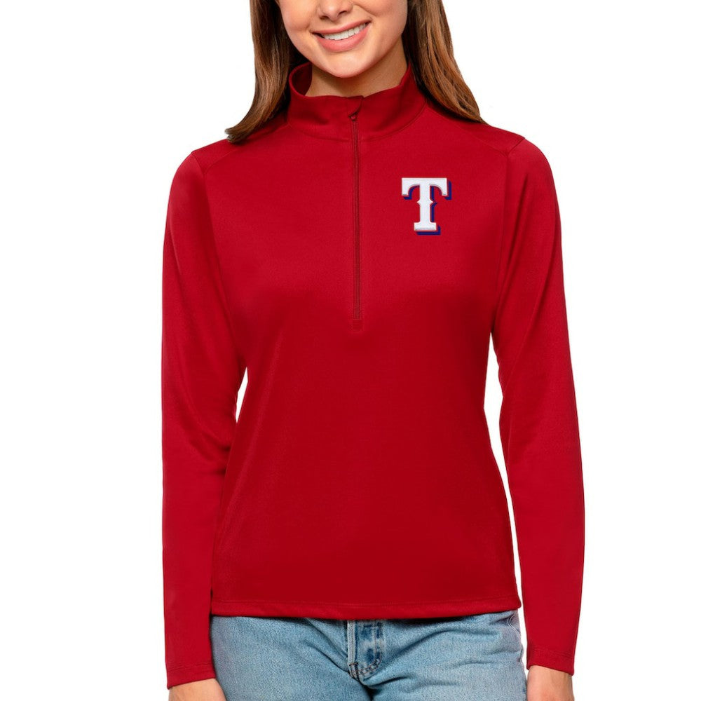 Texas Rangers Antigua Women's Tribute Quarter-Zip Pullover Top Lifestyle
