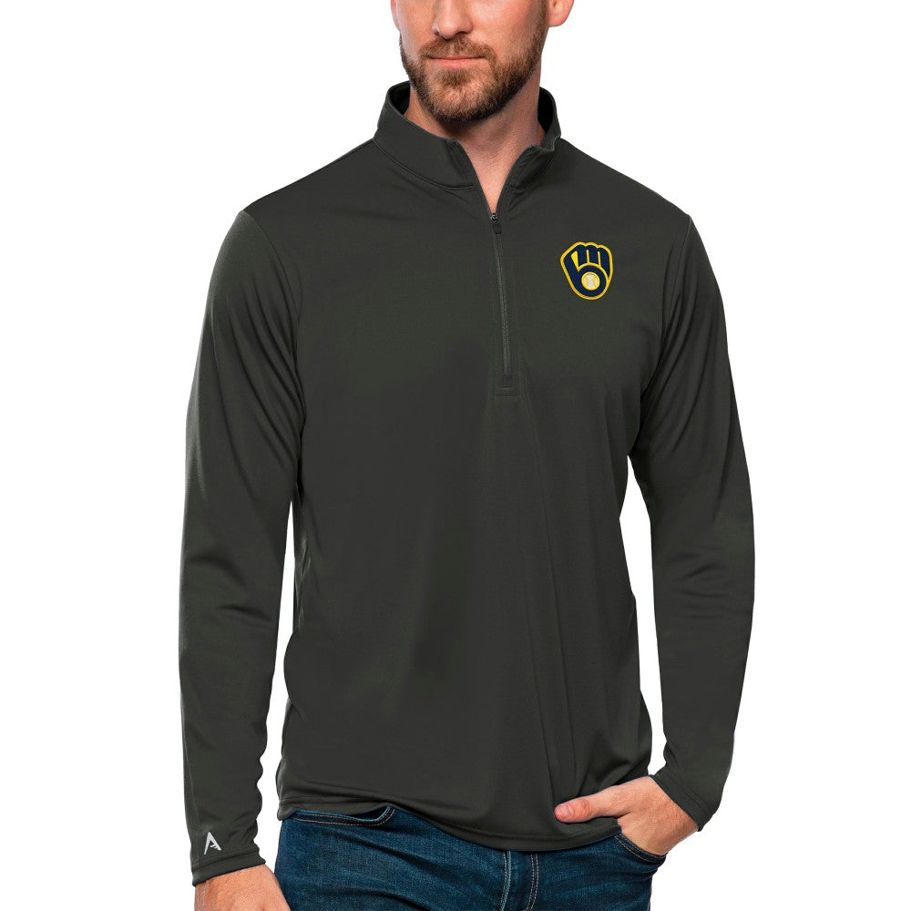 Milwaukee Brewers Antigua Tribute Quarter-Zip Pullover Top Clearance