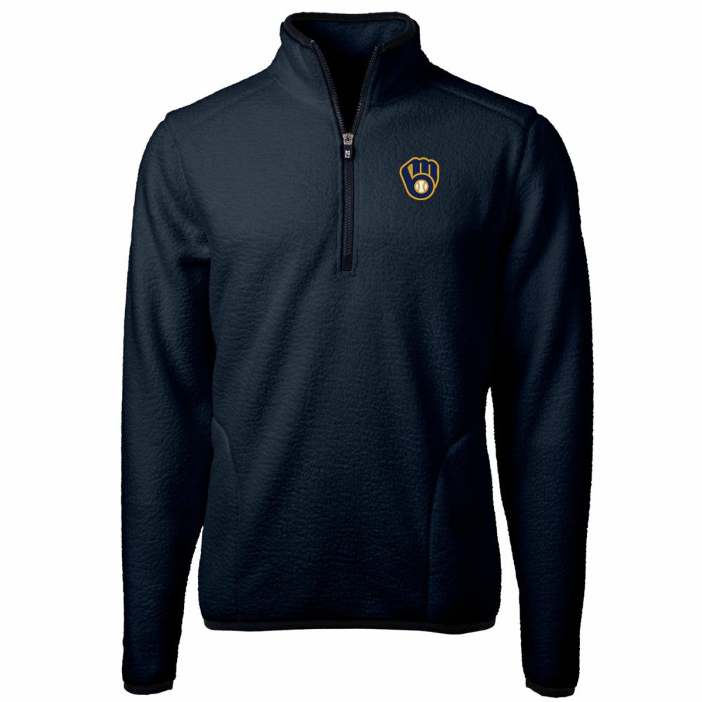 Milwaukee Brewers Cutter & Buck Big & Tall Cascade Eco Sherpa Fleece Quarter-Zip Pullover Jacket Clearance