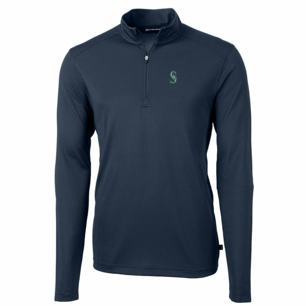 Seattle Mariners Cutter & Buck Big & Tall Virtue Eco Pique Quarter-Zip Pullover Jacket Sale
