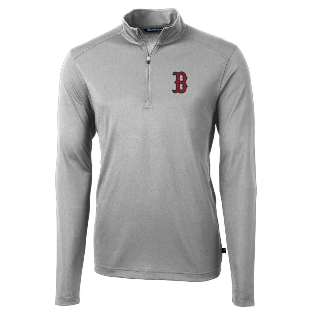 Boston Red Sox Cutter & Buck Big & Tall Virtue Eco Pique Quarter-Zip Pullover Jacket On Sale