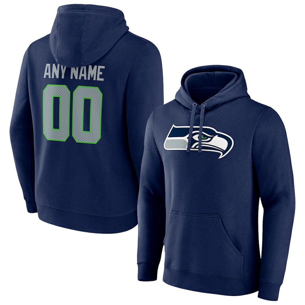 Seattle Seahawks Team Authentic Personalized Name & Number Pullover Hoodie College Navy - NFL