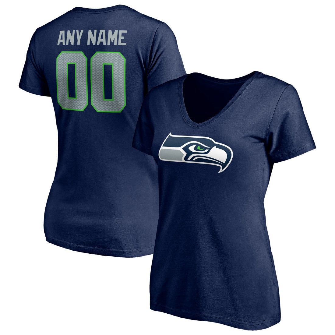 Seattle Seahawks Women's Team Authentic Personalized Name & Number V-Neck T-Shirt College Navy - NFL