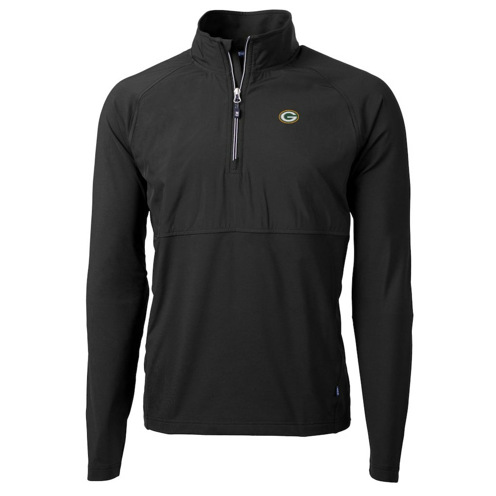 Green Bay Packers Cutter & Buck Adapt Eco Knit Hybrid Recycled Quarter-Zip Raglan Jacket Black - NFL