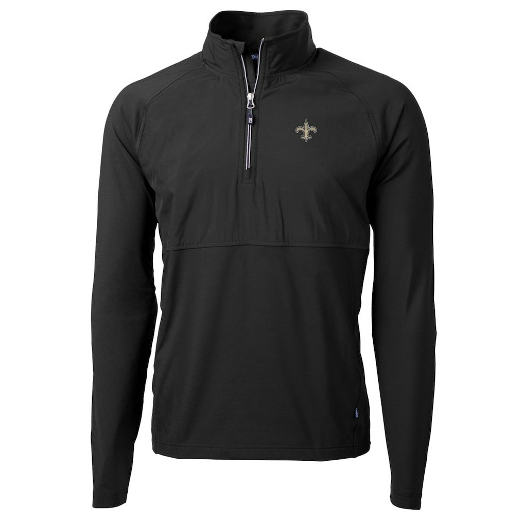 New Orleans Saints Cutter & Buck Adapt Eco Knit Hybrid Recycled Quarter-Zip Raglan Jacket Black - NFL