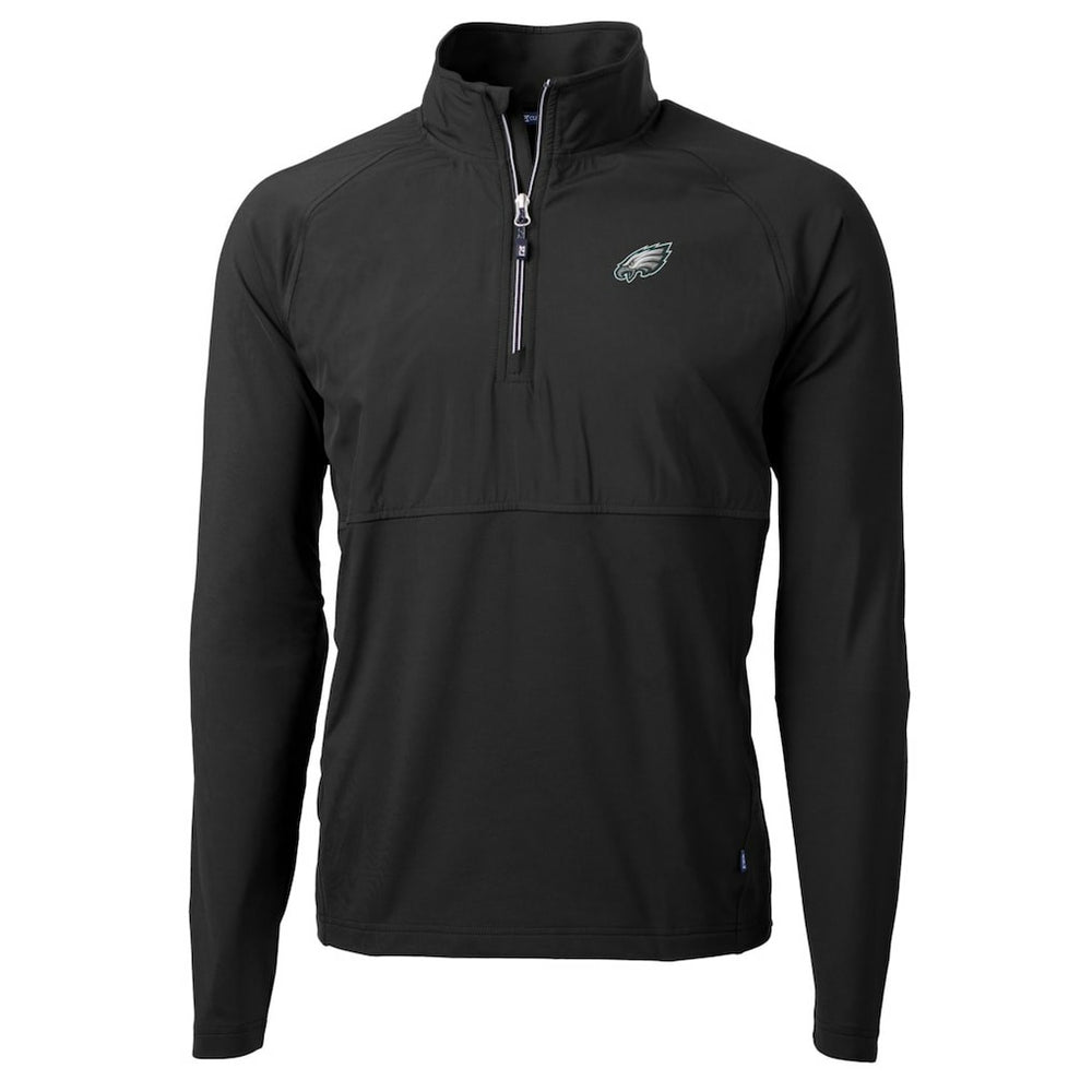 Philadelphia Eagles Cutter & Buck Adapt Eco Knit Hybrid Recycled Quarter-Zip Raglan Jacket Black - NFL