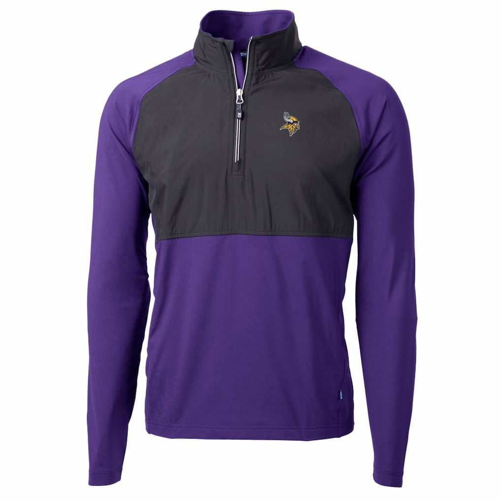 Minnesota Vikings Cutter & Buck Adapt Eco Knit Hybrid Recycled Quarter-Zip Raglan Jacket Black/Purple - NFL