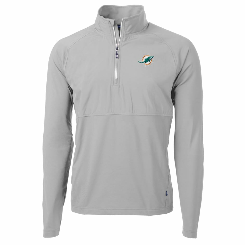 Miami Dolphins Cutter & Buck Adapt Eco Knit Hybrid Recycled Quarter-Zip Raglan Jacket Gray - NFL