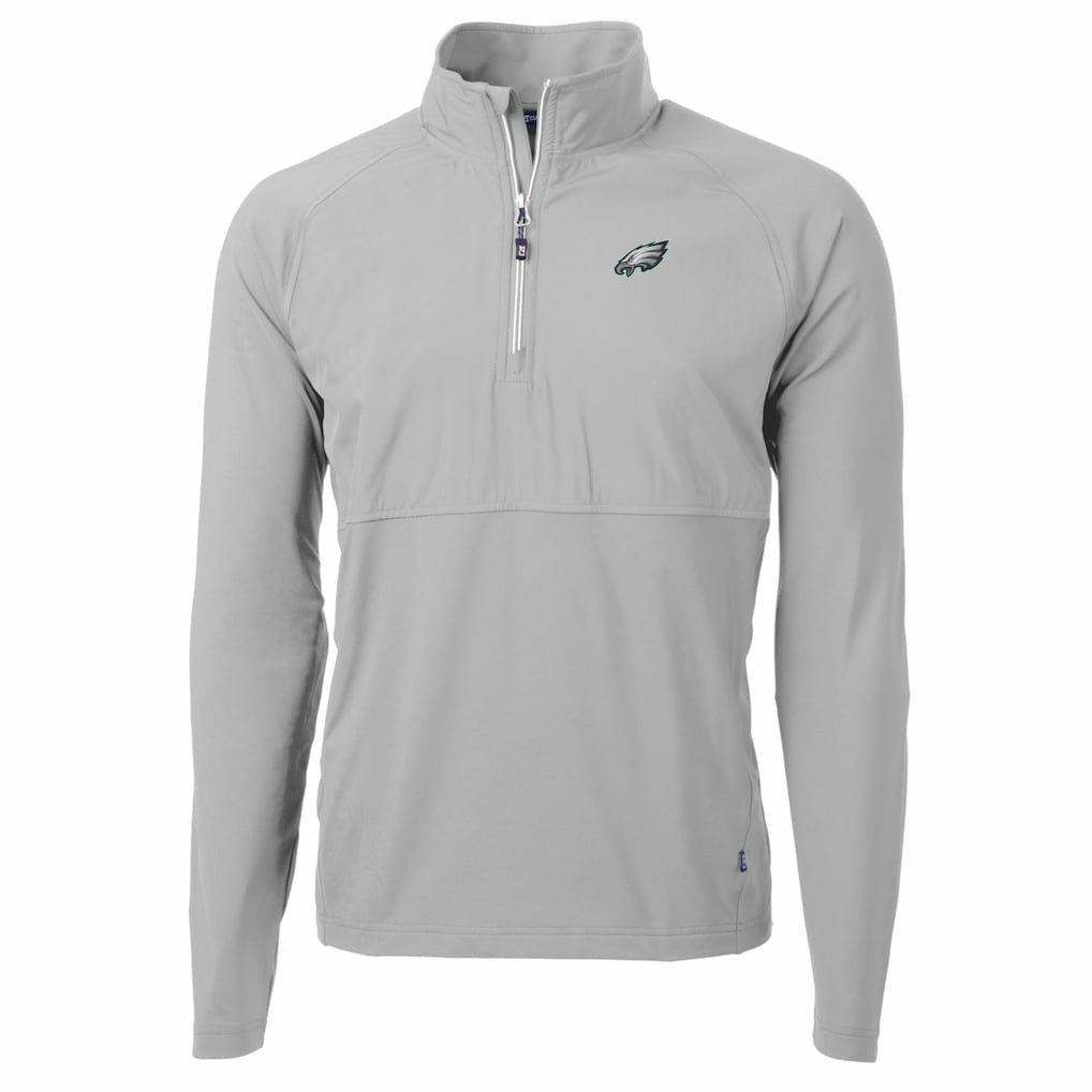 Philadelphia Eagles Cutter & Buck Adapt Eco Knit Hybrid Recycled Quarter-Zip Raglan Jacket Gray - NFL