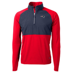 New England Patriots Cutter & Buck Adapt Eco Knit Hybrid Recycled Quarter-Zip Raglan Jacket Navy/Red - NFL