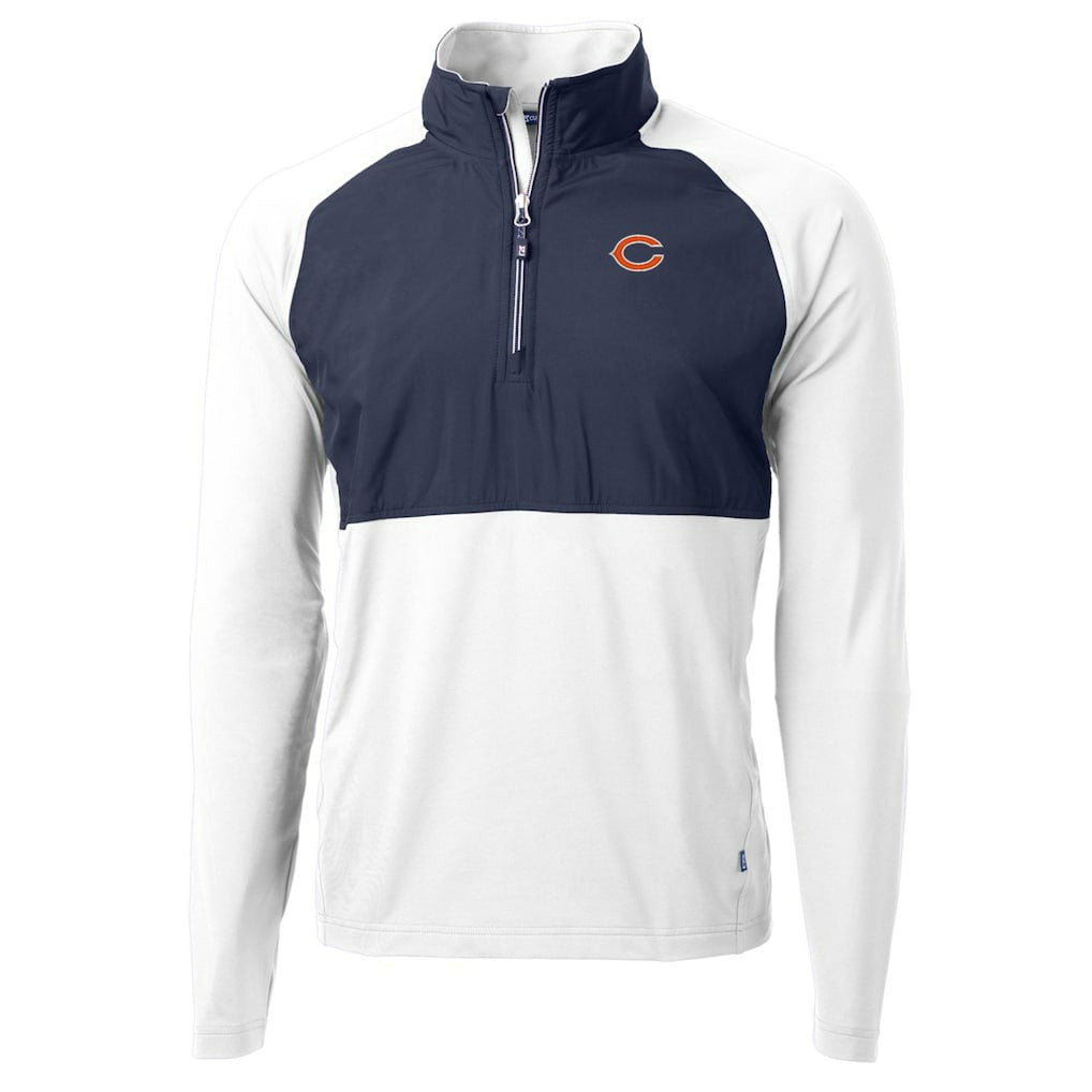 Chicago Bears Cutter & Buck Adapt Eco Knit Hybrid Recycled Quarter-Zip Raglan Jacket Navy/White - NFL