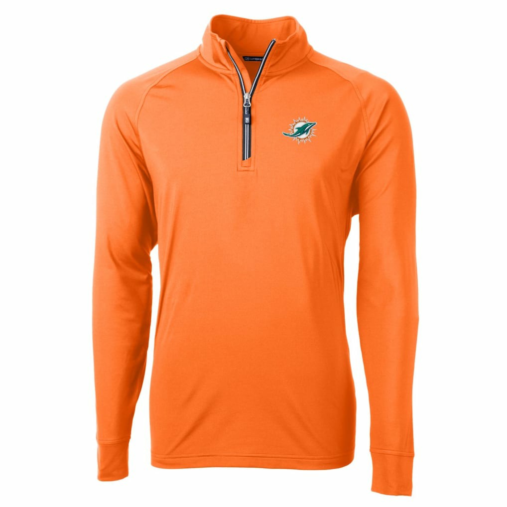 Miami Dolphins Cutter & Buck Adapt Eco Knit Stretch Recycled Quarter-Zip Jacket Orange - NFL