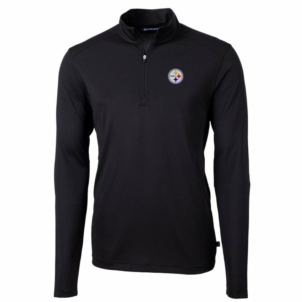 Pittsburgh Steelers Cutter & Buck Big & Tall Virtue Eco Pique Quarter-Zip Pullover Jacket Black - NFL