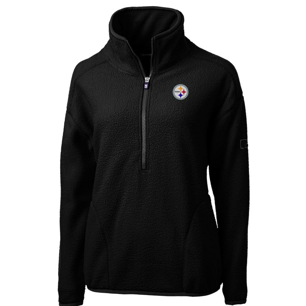 Pittsburgh Steelers Cutter & Buck Women's Cascade Eco Sherpa Fleece Half-Zip Pullover Jacket Black - NFL