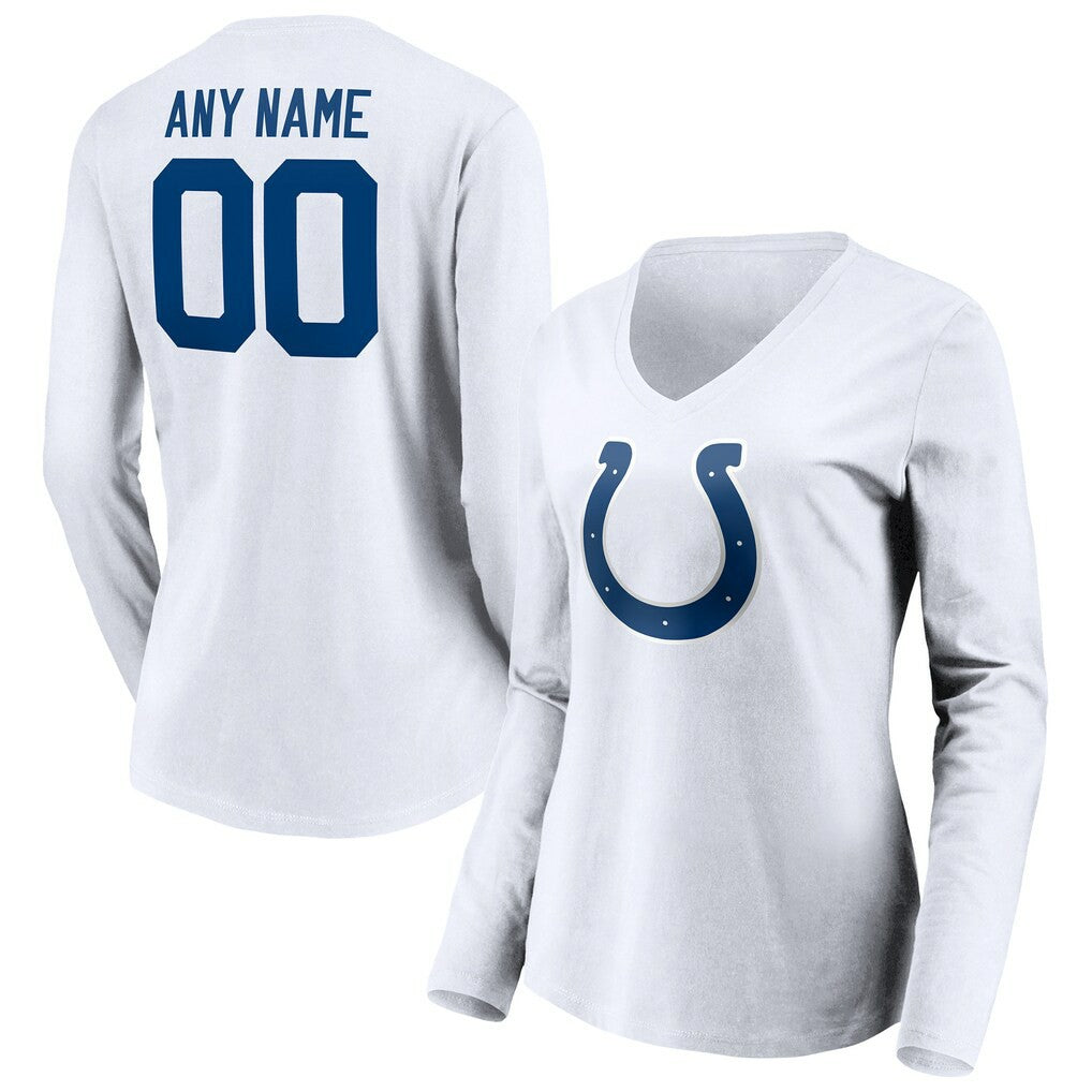 Indianapolis Colts Women's Team Authentic Logo Personalized Name & Number V-Neck Long Sleeve T-Shirt White - NFL