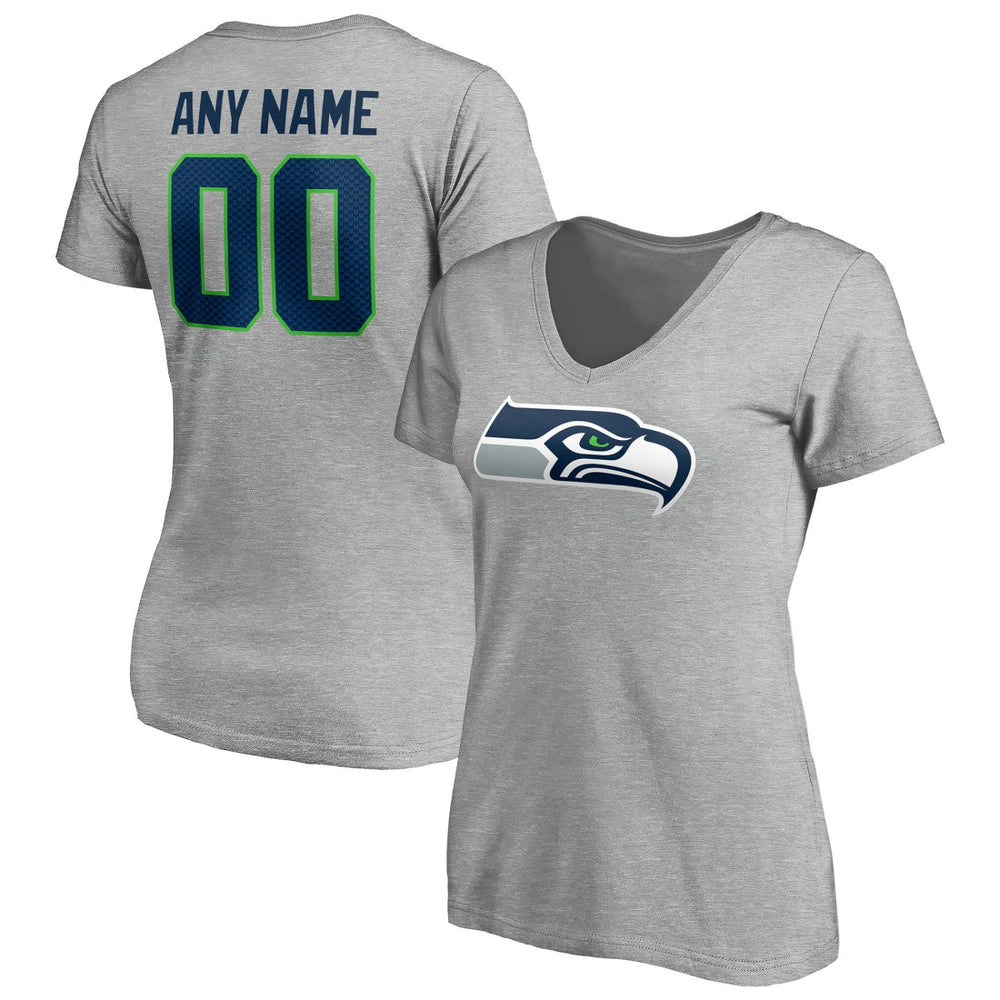Seattle Seahawks Women's Team Authentic Custom V-Neck T-Shirt Gray - NFL