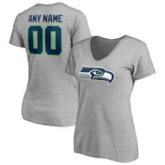 Seattle Seahawks Women's Team Authentic Custom V-Neck T-Shirt Gray - NFL