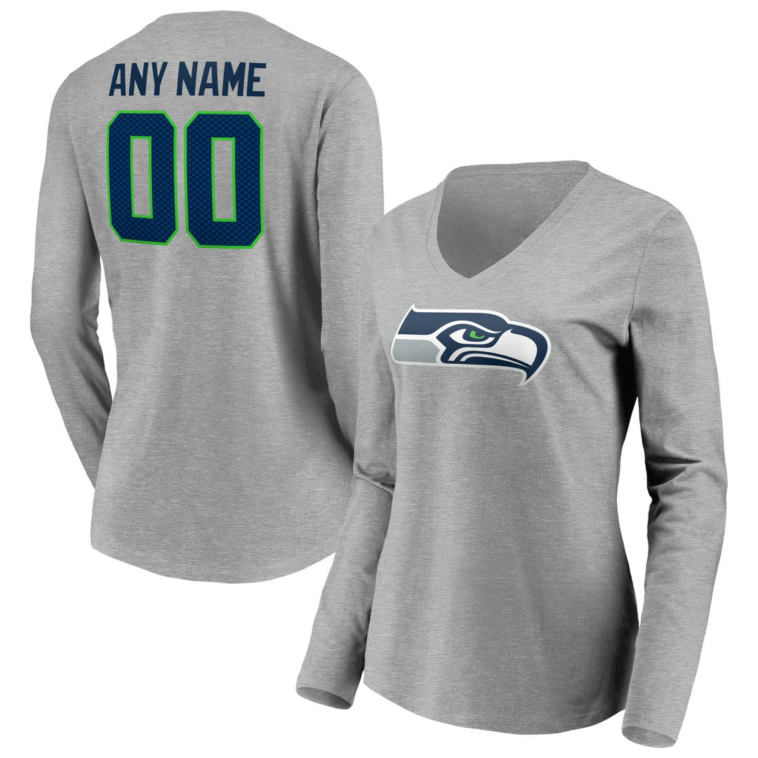 Seattle Seahawks Women's Team Authentic Custom Long Sleeve V-Neck T-Shirt Gray - NFL